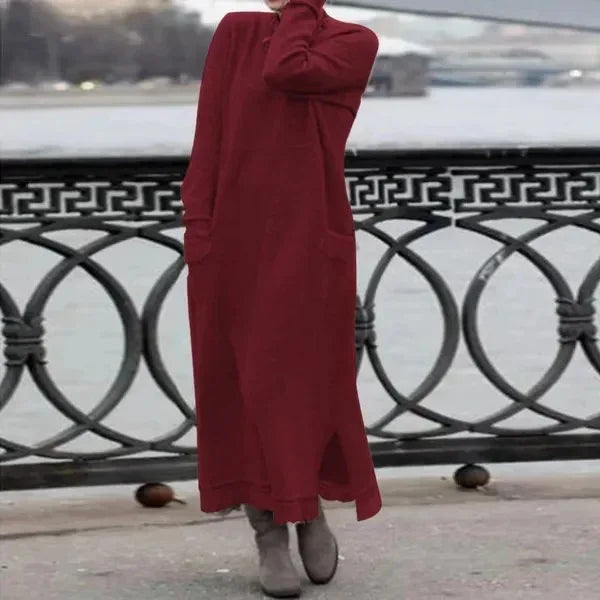 2024 Autumn Winter New Long Dresses For Women Flower Lace Edge Loose Maxi Dress Casual Long Female Solid Color Pocket Vestidos