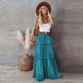 Floral Pocket Belted Pleated Maxi Skirt