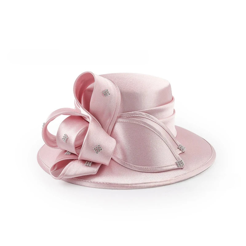 Elegant Cloth Top Hats For Women Cocktail Tea Party Derby Cap Ladies Flower Wide Brim Church Fedora Black Cloche Hats