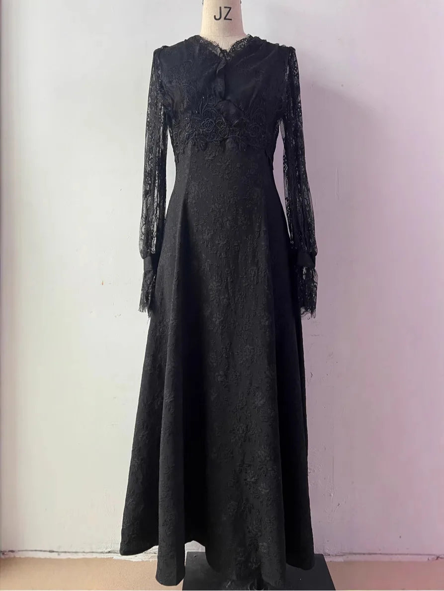 Spring Maxi Long Dress Pure Color Court French Retro Princess  Dress Elegant and Comfortable Breathable Solid Color Dress