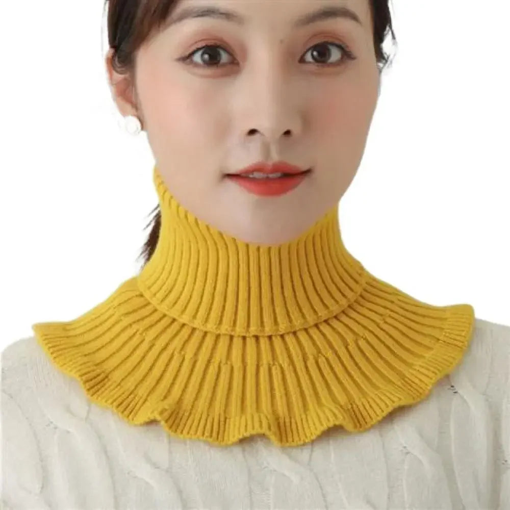 Fashion Warm Knitted Fake Collar Windproof With Wooden Ears Neck Warmer Winter Detachable Turtleneck Men Women