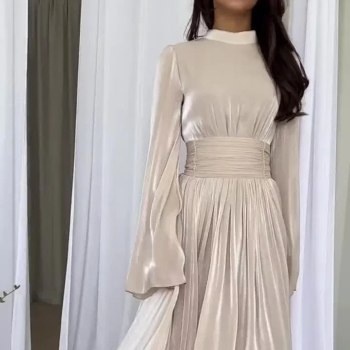 Lace-Up Pleated Kaftan Maxi Dress