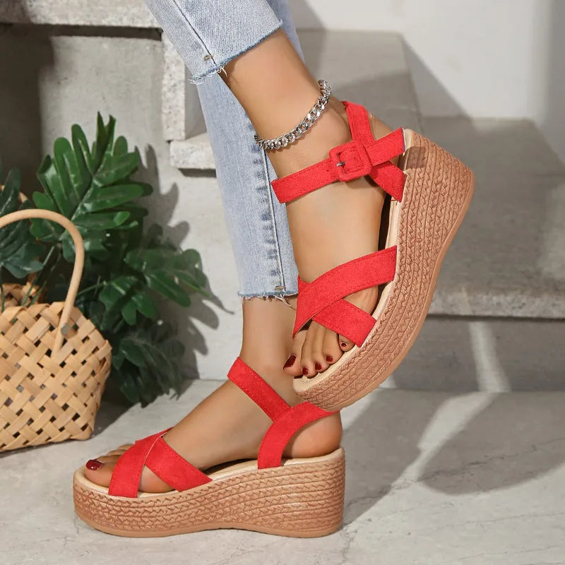 Women Sandals High Heels Platform Woman 2024 Summer Luxury Comfort Chunky Heeled Wedges Gladiator Sandals Red Shoes Plus Size 41