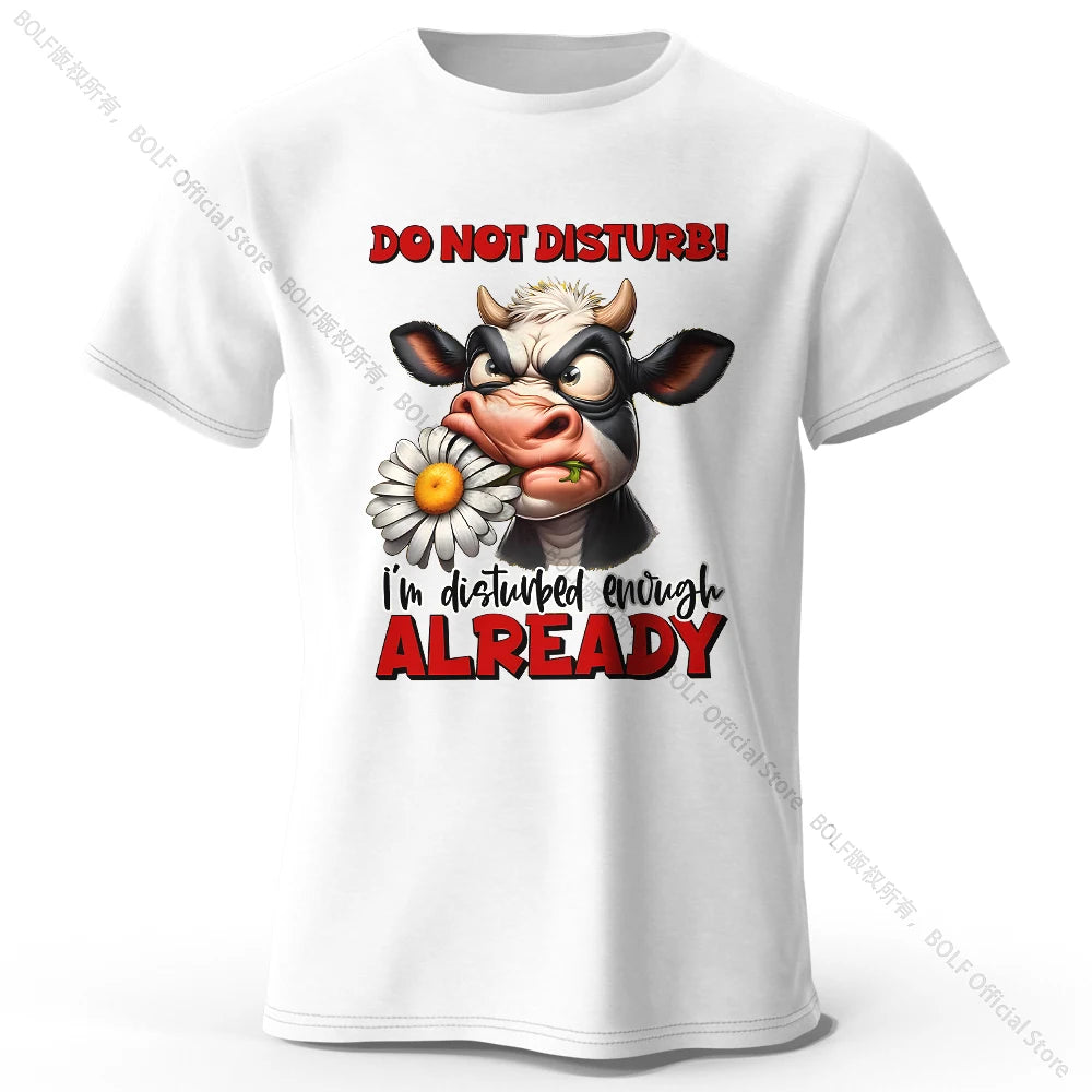 Cartoon Cow Print 100% Cotton T-Shirt, Soft & Breathable Round Neck Short Sleeve Tee, Unisex Fun & Whimsical Style