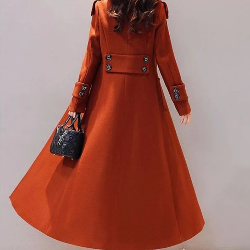 Women's Long Woolen Coat 2026 Spring Autumn New Korean Waist Slimming Over-Knee Thick Keep Warm Woolen Coat Lady Overcoat