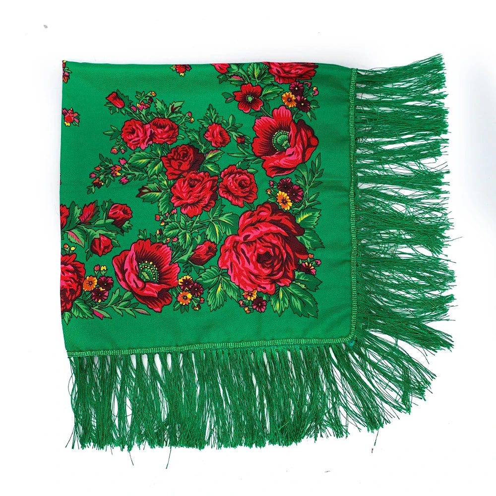 Russian Square Scarf Women Luxury Floral Print Fringed Bandana Scarves Pareo Lady Headband Scarves Babushka Head Wraps