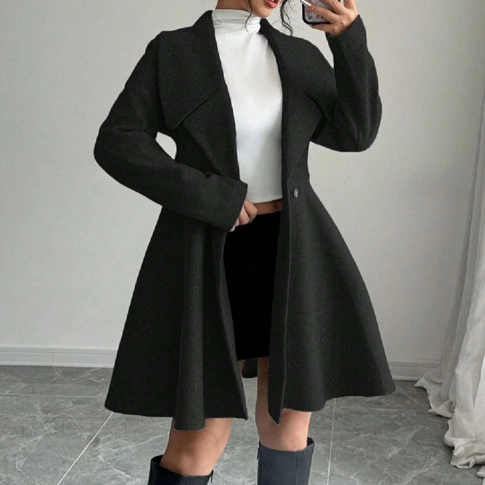 Women Woolen Coats Long Sleeve Turn-down Collar Jackets Ladies Autumn Winter Outerwear Coat