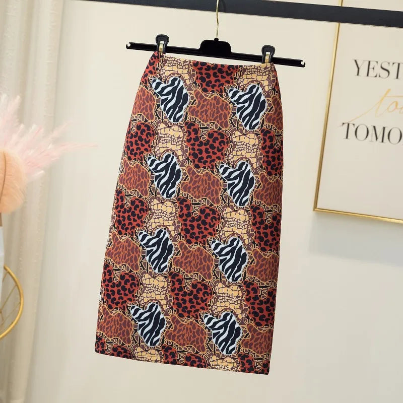 Fashion Midi Skirt For Women Flora Printed High Waist Pencil Skirt Female Causal Flower Bodycon Skirt With Slit