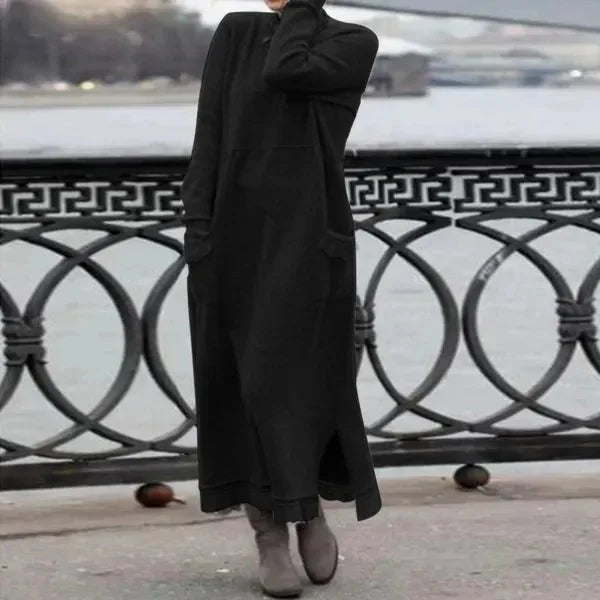 2024 Autumn Winter New Long Dresses For Women Flower Lace Edge Loose Maxi Dress Casual Long Female Solid Color Pocket Vestidos