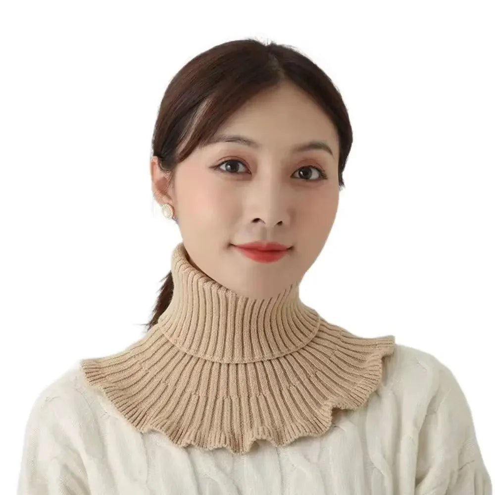 Fashion Warm Knitted Fake Collar Windproof With Wooden Ears Neck Warmer Winter Detachable Turtleneck Men Women