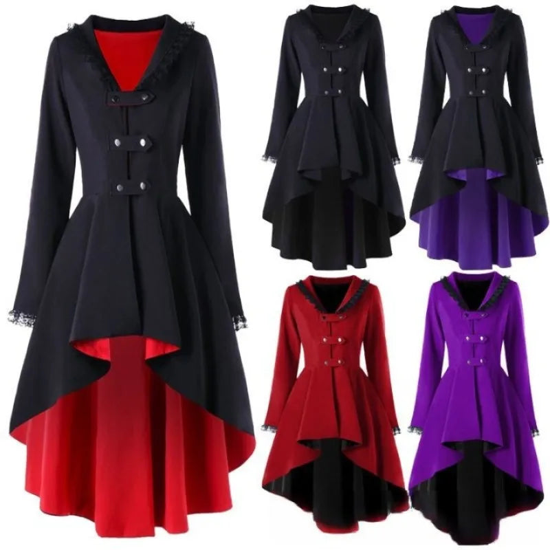 Tailcoat Vintage Long Coat Irregular Hem With Unique Buttons And Lace Trim Womens Trench Coat