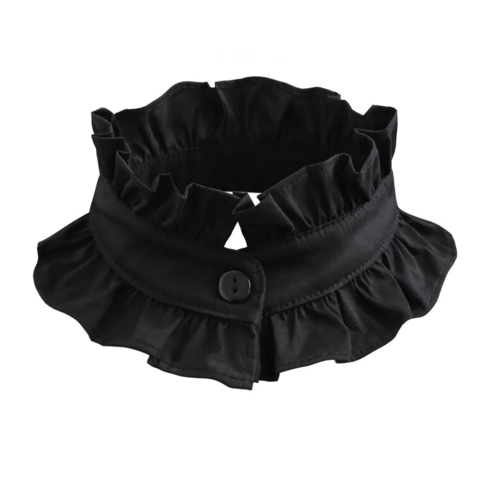 1 set French Style Fake Faux Collar Pleated Design Ruffled Edge Stand Collar Adjustable Feature Detachable Ruffled Sleeve