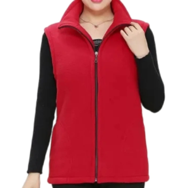 Spring Autumn Women Vest Jacket Middle-Aged Casual Solid Sleeveless Gilet Femme Pocket Short Waistcoat