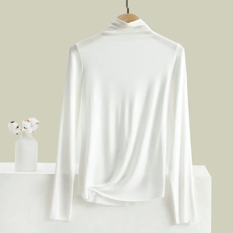 Women Autumn Bottoming Tshirt Long sleeves Mockneck Seamless T-shirt wear inside winter Tee Tops All match