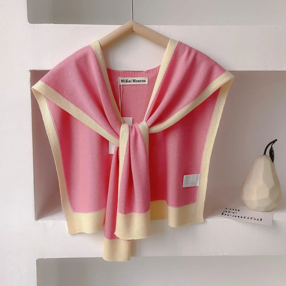 Knitted Shawl Fake Collar Women Detachable Collars Tie White Neckline Big Lapel False Collar Shoulder Wrap Clothing Accessories