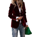 Elegant Velvet Blazer for Women Single Button Lapel Female Blazer Jacket Slim Fit Office Lady Outerwear Coat Spring Autumn Women
