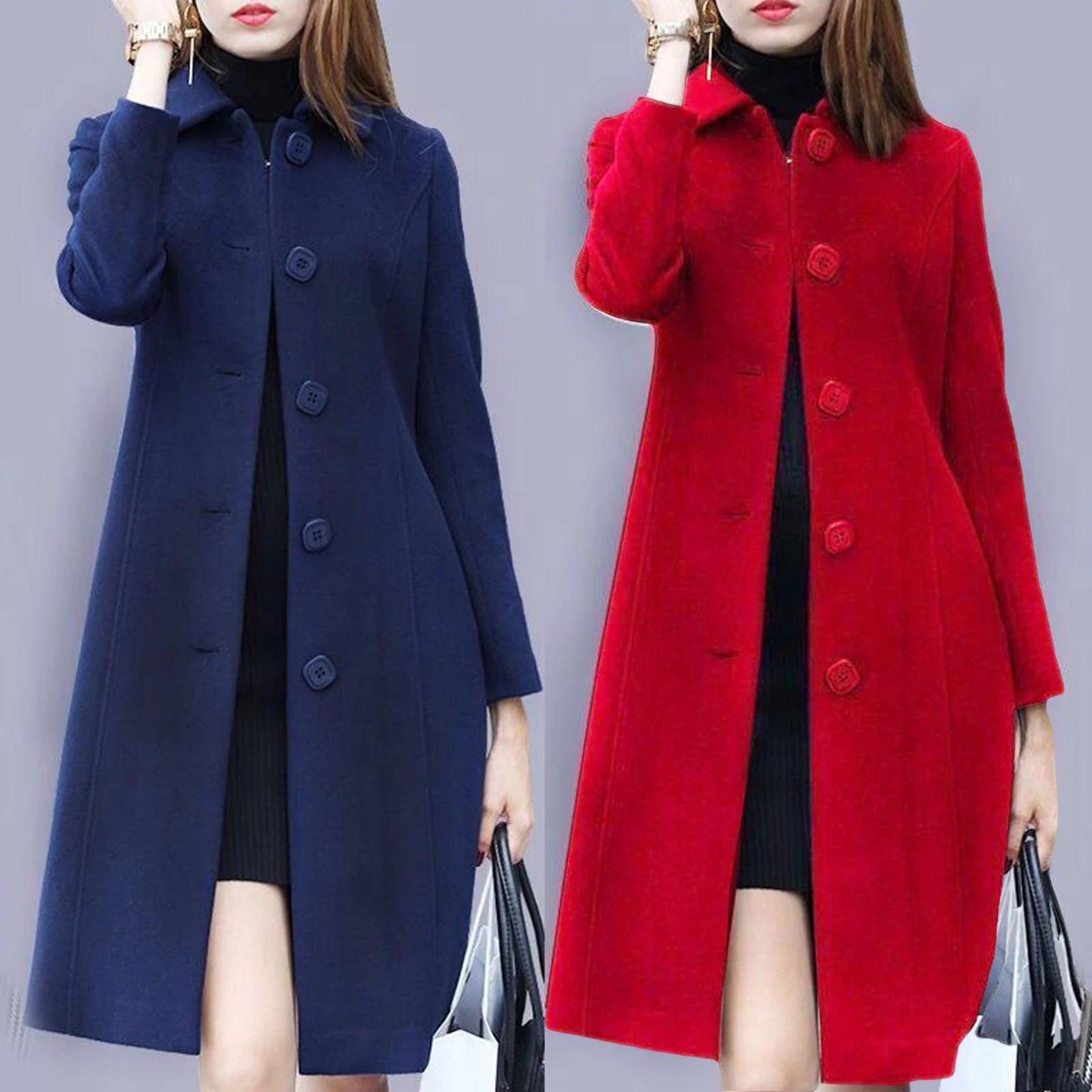 Fabulous Wool Coat Long Sleeves Women Coat Elegant Plus Size Thermal Lady Jacket Buttons