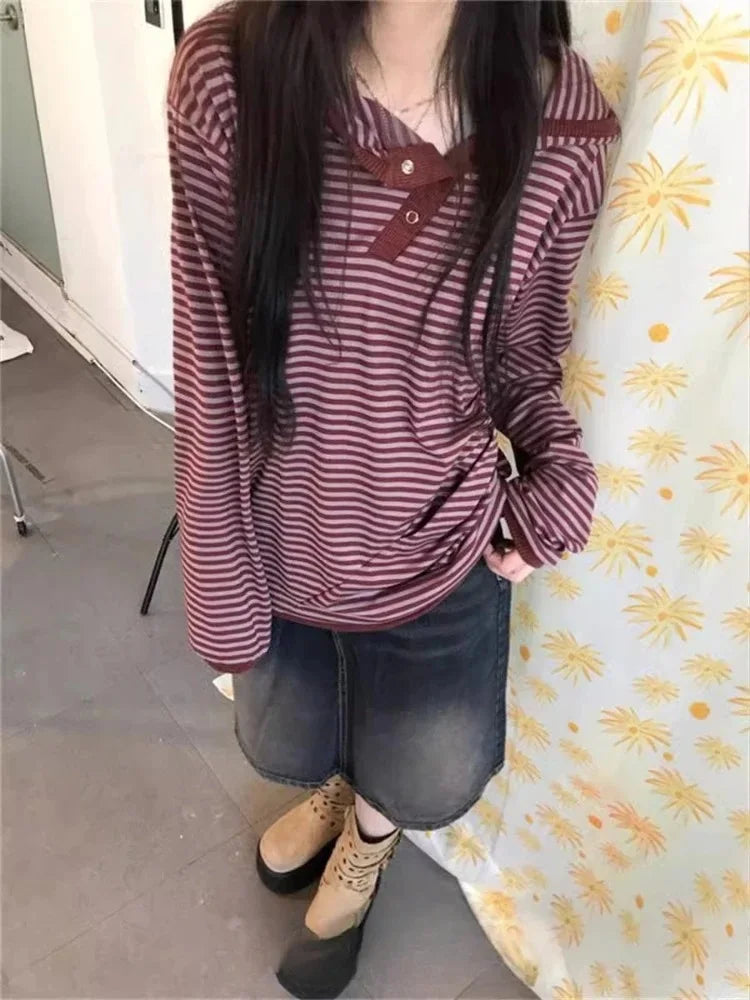 Preppy Style Korean Hoodies Hooded Striped Long Sleeve Sweatshirts 2024 Ropa Mujer Casual Fashion Hoodie Women Clothing Y2k Tops