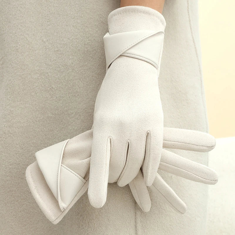 1Pair Suede Gloves For Women Winter Velvet Gloves Elegant Touch Screen Gloves Riding Driving Keep Warm Mountaineering Gloves
