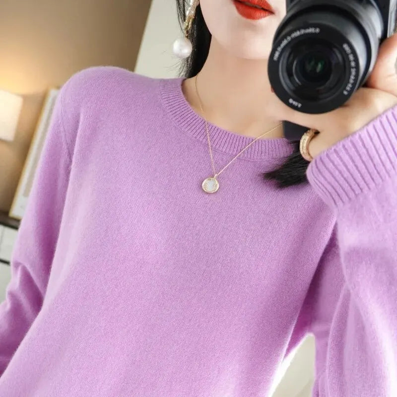 Women Sweater O-neck Autumn Winter Pullover Warm Casual Fashion Knitwear Bottoming Shirt 2026