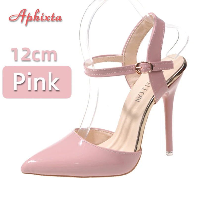 Aphixta Summer 12cm Super High Stiletto Heels Ankle Strap Sandals Women Hollow Pointed Toe Party Heels Shoes Plus Size 48