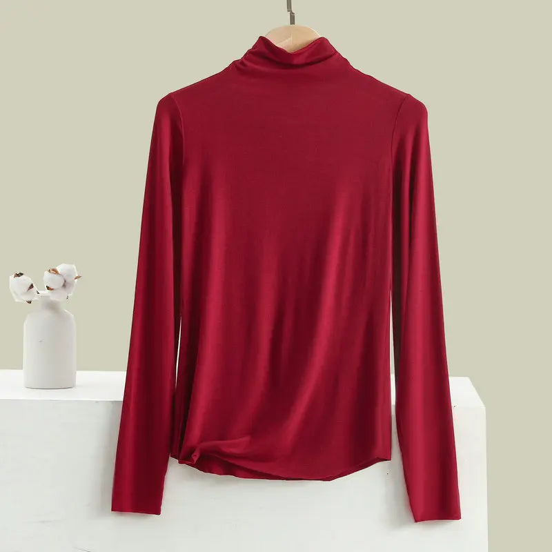Women Autumn Bottoming Tshirt Long sleeves Mockneck Seamless T-shirt wear inside winter Tee Tops All match