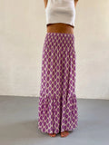 Elastic Waist Floral Print Boho Midi Skirt