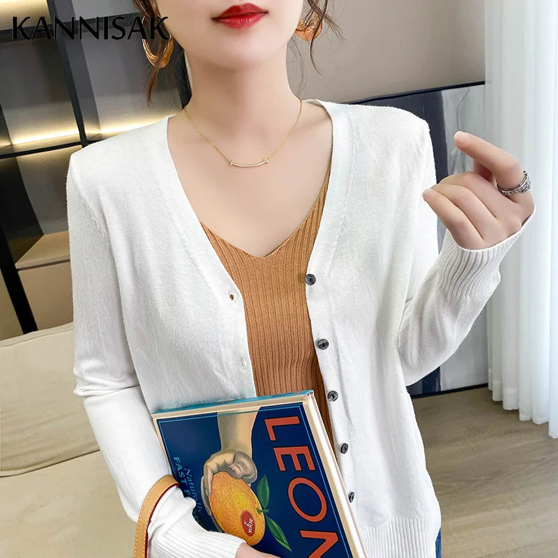 Spring Autumn Women Cardigans Loose Solid Single Breasted V-neck Pink Red Fashion Cardigan Jumpers Knitwear 2025
