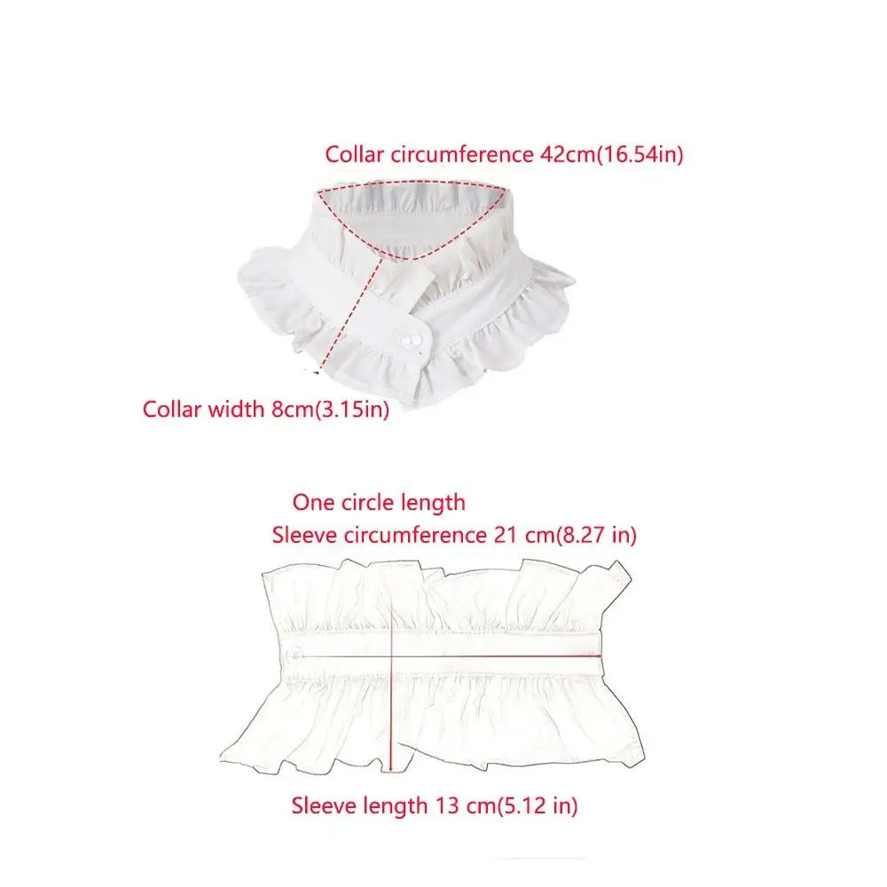 1 set French Style Fake Faux Collar Pleated Design Ruffled Edge Stand Collar Adjustable Feature Detachable Ruffled Sleeve