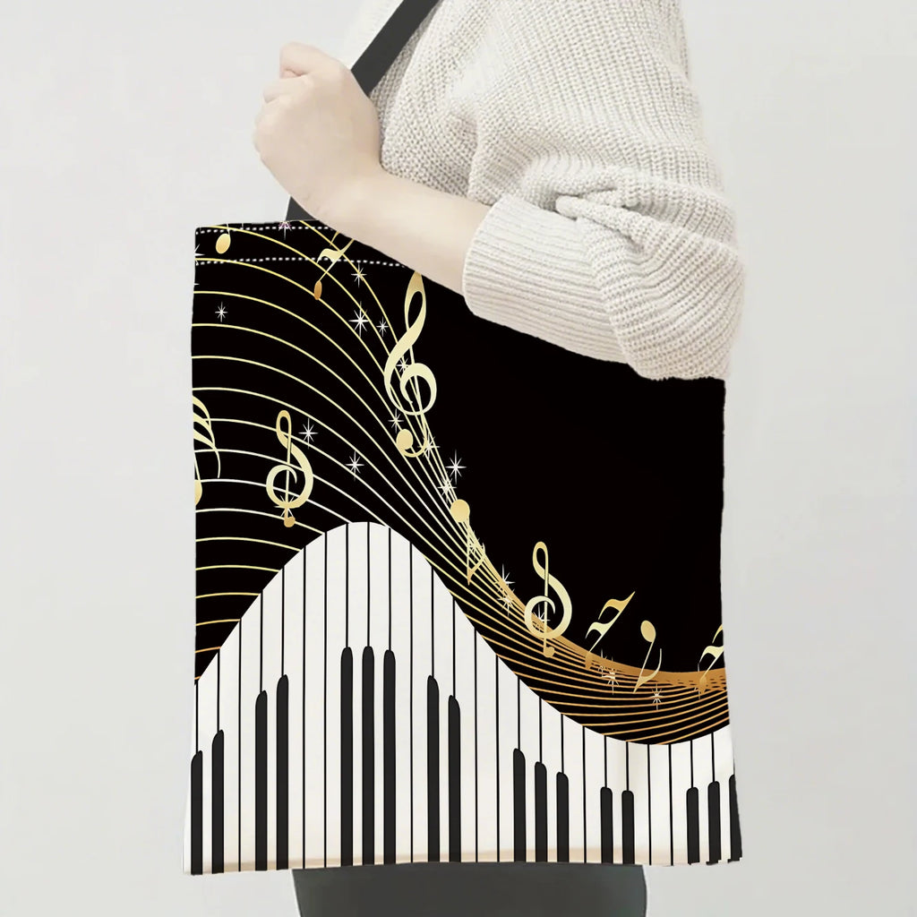 Shoulder Bag with Music Symbols and Piano Pattern, A Must-have for Shopping, Suitable for Daily Use, A Perfect Holiday Gift