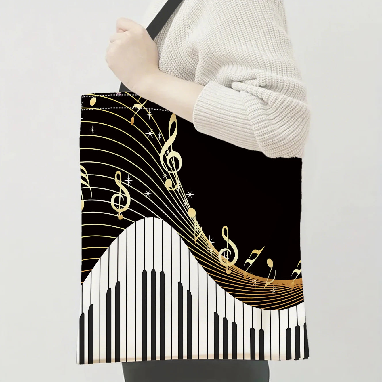 Shoulder Bag with Music Symbols and Piano Pattern, A Must-have for Shopping, Suitable for Daily Use, A Perfect Holiday Gift