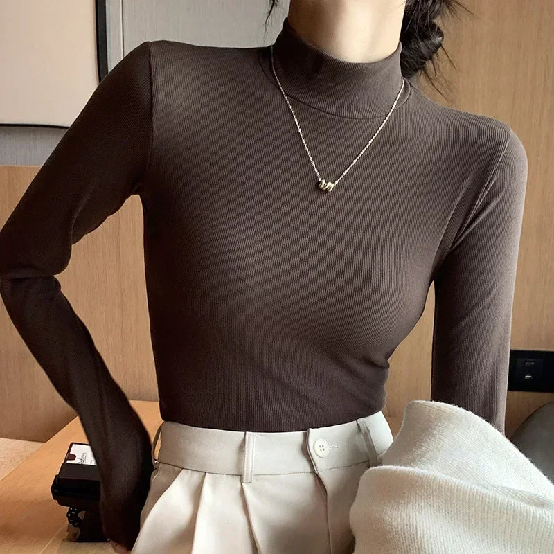 Women Turtleneck Pullover Autumn Women Slim Long Sleeve shirt Tops Female Winter