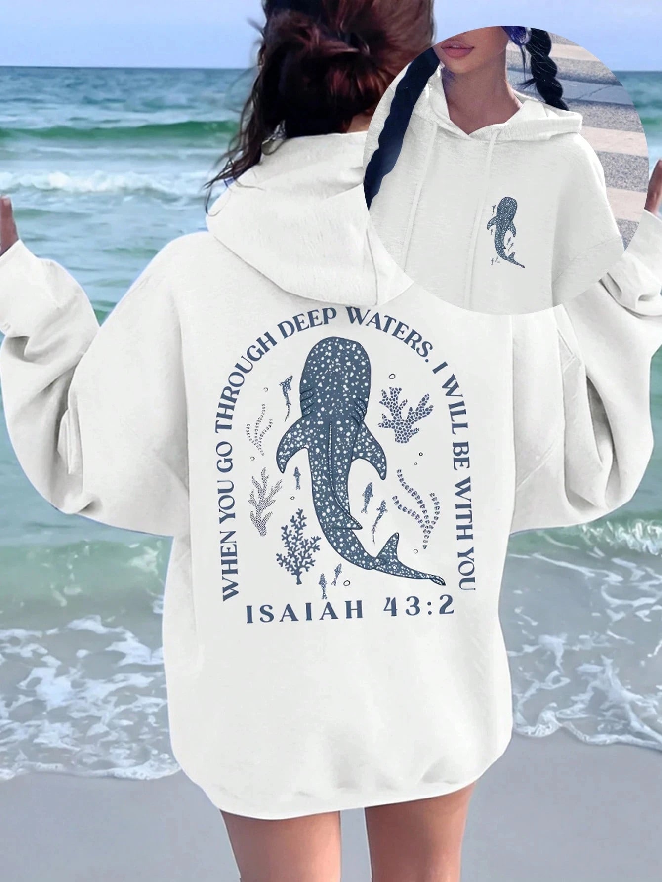 Interesting Ocean Whale Deep Water Printed Women Hoodies Hip Hop Loose Hoody Hooded Pocket Pullovers Autumn Fleece Streetwear