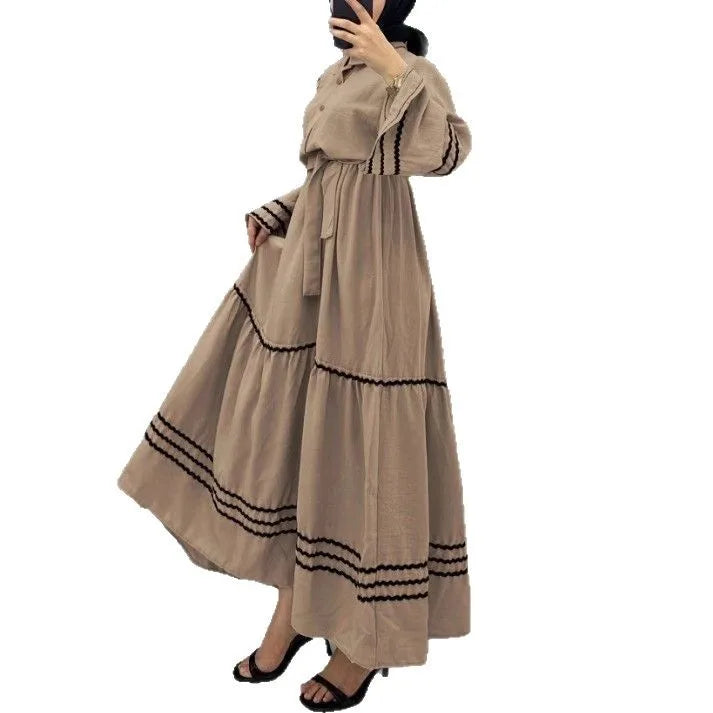 Modest Turndown Collar Abaya Dress