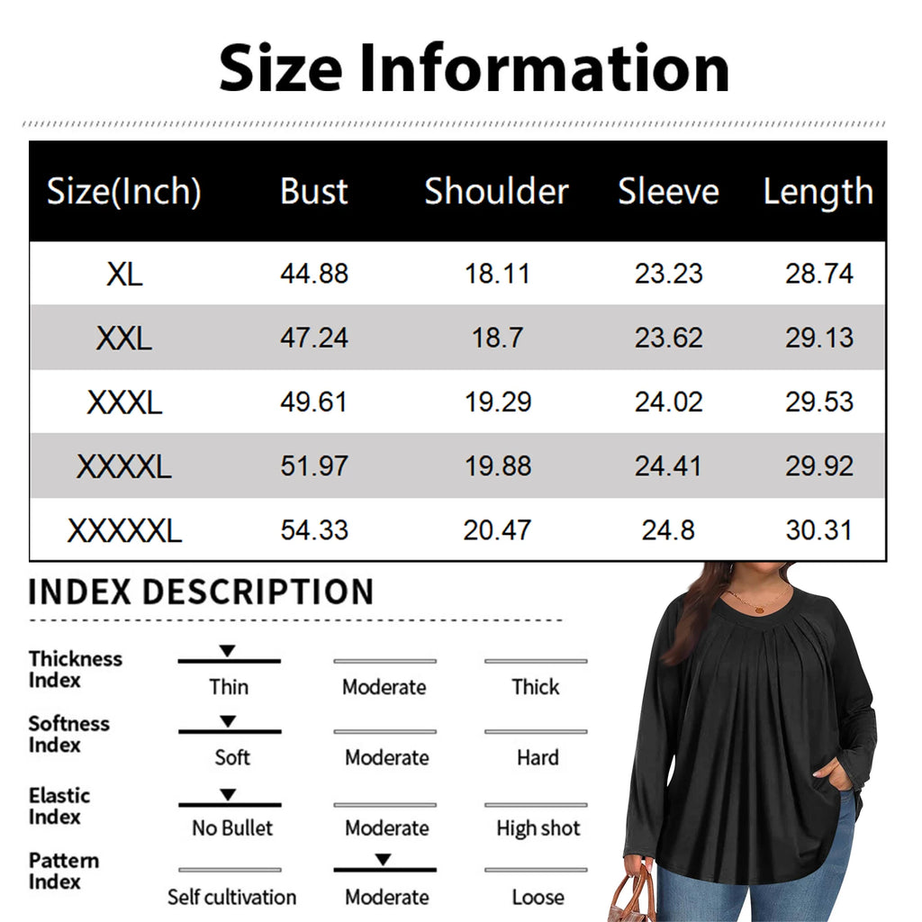 Plus Size Long Sleeve Top for Women Fashion Retro Floral Print Pleated Round Neck T-shirt Female Casual Autumn Base Shirt