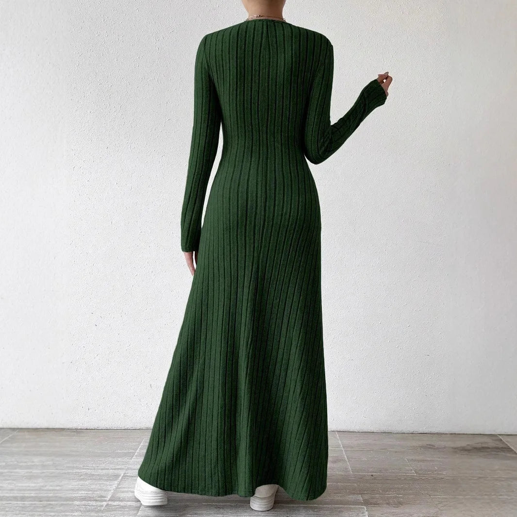 Knitted Maxi Dress Women Elegant Party Autumn Winter O Neck Long Sleeves Sexy Slim Long Dresses Casual Holiday Street Dress Robe