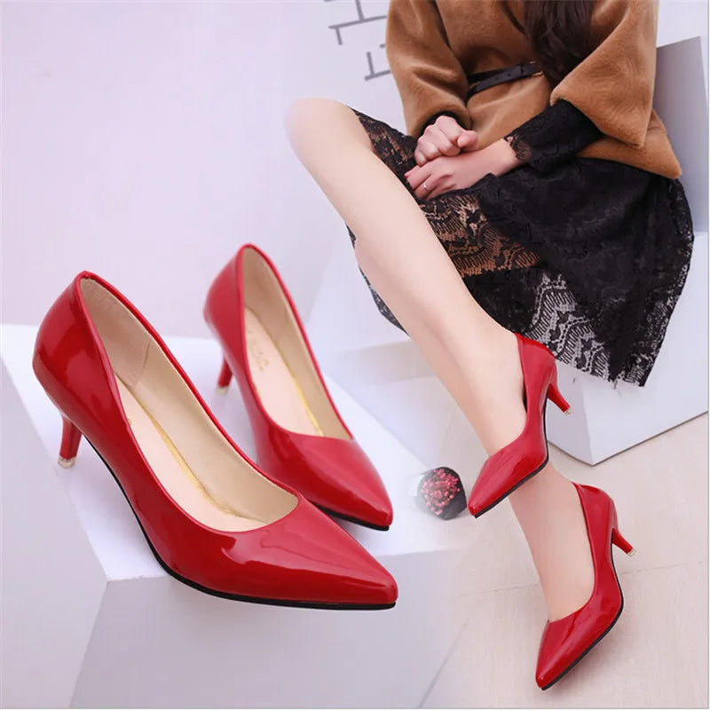 Elegant Pointed Toe Women Medium Heel Pumps Slip On Dress Shoes For Wedding Office Party Daily Wear Stiletto Heel Footwear
