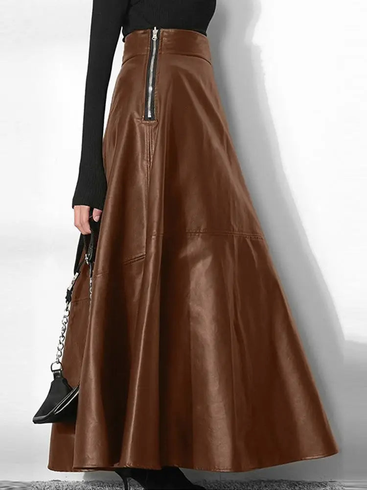 ZANZEA Women's PU Leather Maxi Skirt 2025 Autumn Elegant OL Long Saias Fashion Solid Mujer Faldas Casual High Waist Zipper Jupe
