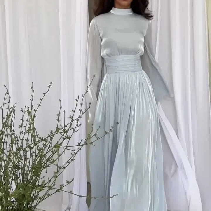 Lace-Up Pleated Kaftan Maxi Dress