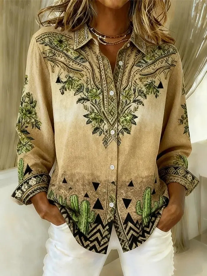 Women's Shirt Blouse Floral Graphic Geometric Bohemia Vintage Casual Long Sleeve Shirt Collar Regular Tops Fall Winter