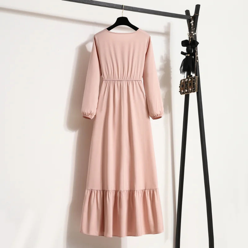 Solid Chiffon Full Sleeve Loose Maxi Dress