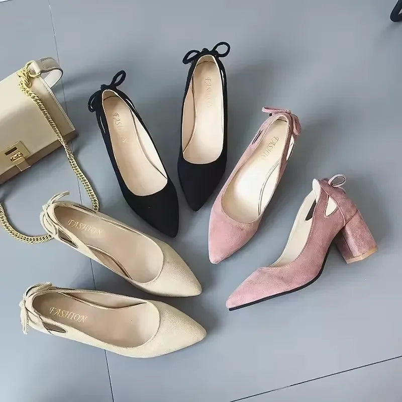High Heels Women's 2026 New Women's Shoes Pointed Toe Shallow Mouth Single Shoes Women's Thick Heel Fashion Shoes