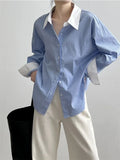 French Blue & White Striped Shirt for Women Spring New Loose Elegant Blouse Fashion Temperament Versatile Women's Shirt