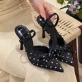 Pointed Toe High Heels Women Dot Sandals Summer Singbacks Mules Shoes Elegant Satin Butterfly-knot Stripper Party Sandalias