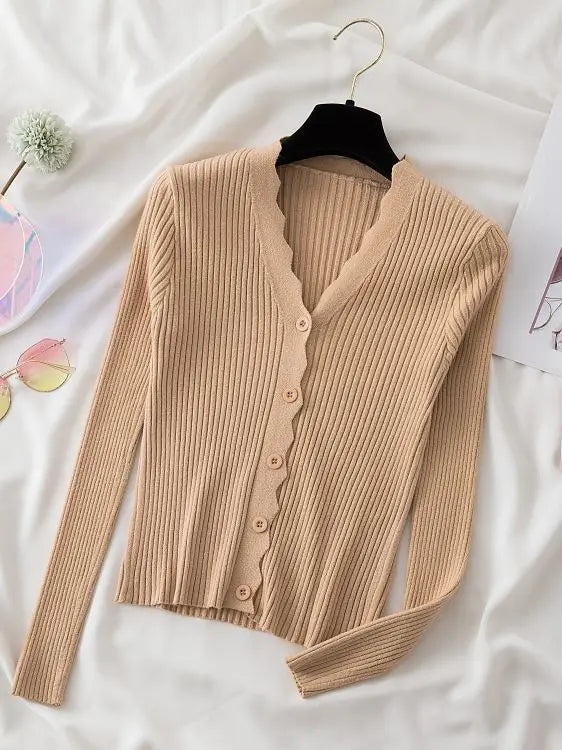 Sweater Knitted Cardigan Button Jacket 2023 Autumn Winter V-neck Long Sleeve Casual Tops For Women Sweater Green