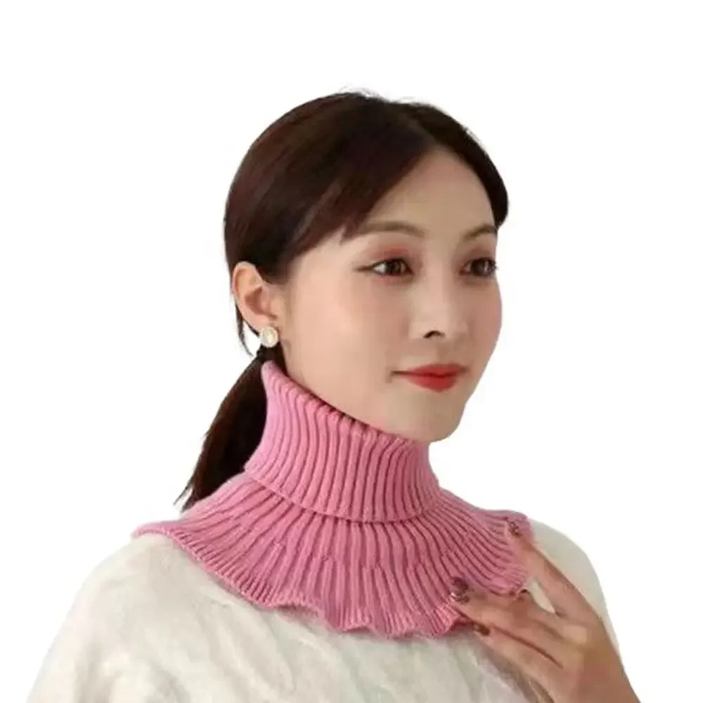 Fashion Warm Knitted Fake Collar Windproof With Wooden Ears Neck Warmer Winter Detachable Turtleneck Men Women