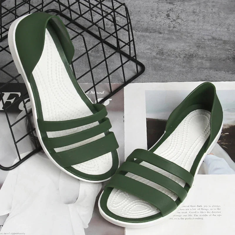 Fashion Open-Toed Slides Shoes For Women Summer Flat Sandals Candy Color Casual Beach Outdoot Female Ladies Jelly Slippers