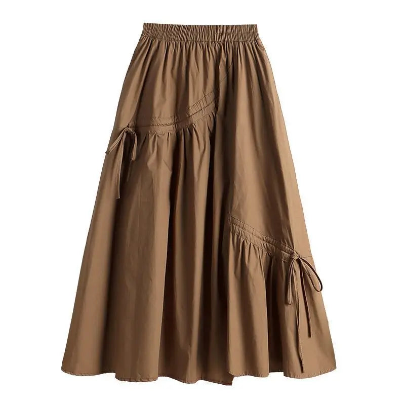 High Waist A-Line Skirt 2024 Summer New Sle Slimming Asymmetrical Belted Midi Skirt Women's f-length Skirts