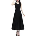 Women Sleeveless Midi Dress Summer Crew Neck Flowy Long Dress Beach Casual Pleated Swing Tank Dress