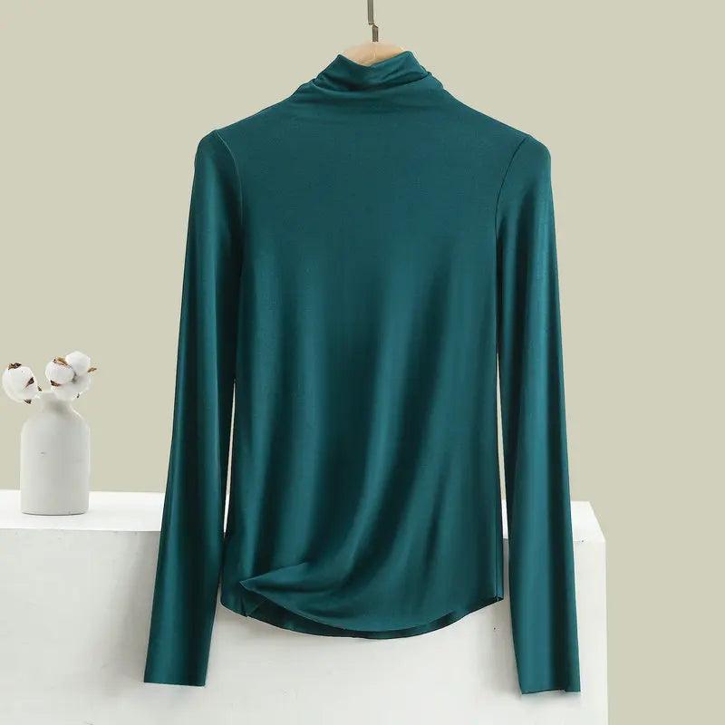 Women Autumn Bottoming Tshirt Long sleeves Mockneck Seamless T-shirt wear inside winter Tee Tops All match